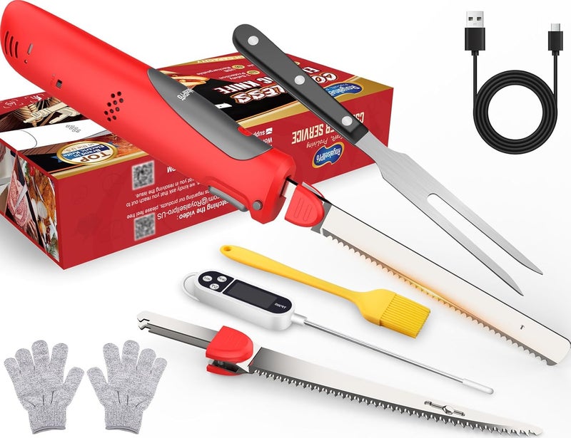 Royalsellpro Cordless Electric Knife Easy Slice and Assemble with Storage Case, Serrated Edge Blades Carving Set with Ergonomic Handle and Safety Lock for Turkey, Meat, Bread, Ribs, Fillet and Foam - Image 1